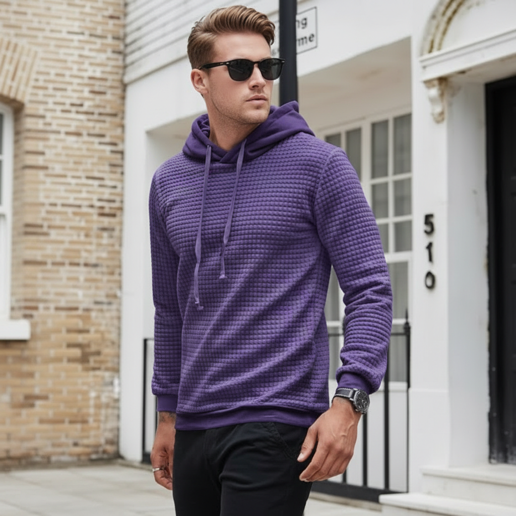 Waffle Knit Pullover Hoodie For Men
