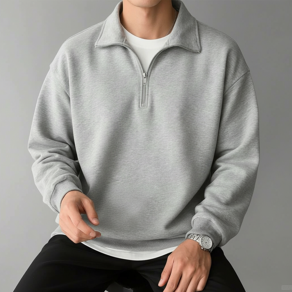 Stand Collar Zipper Half Placket Long Sleeve Sweatshirt For Men