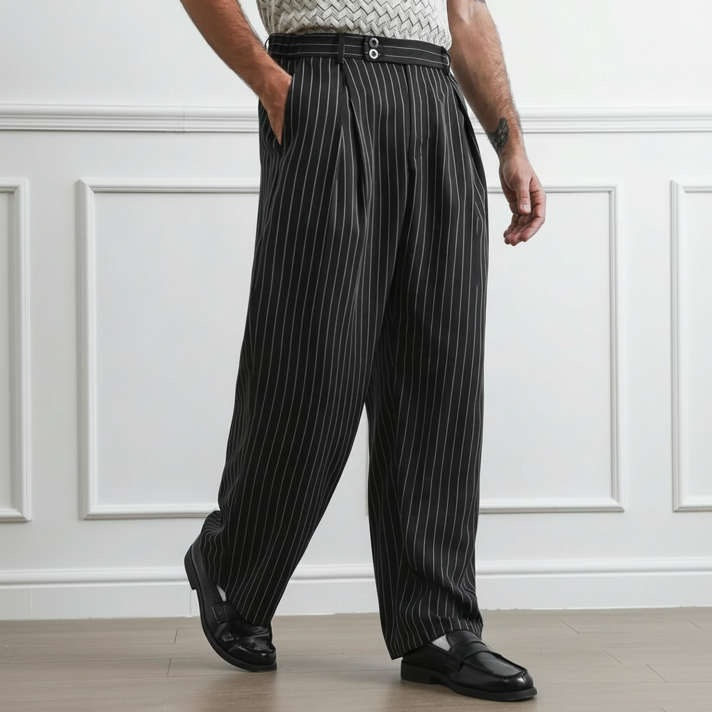 Wrinkle Resistant Wide Polyester Woven Trousers For Men