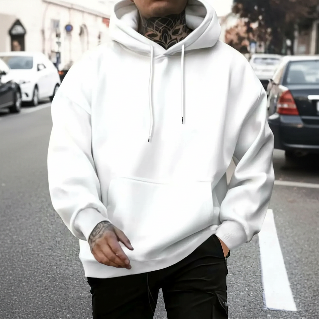 Rose Print Hoodie With Kangaroo Pocket For Men