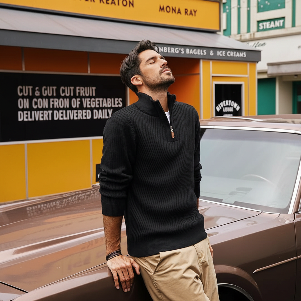 Mens Quarter Zip Pullover Sweaters Casual Slim Fit Knit Texture Sweater