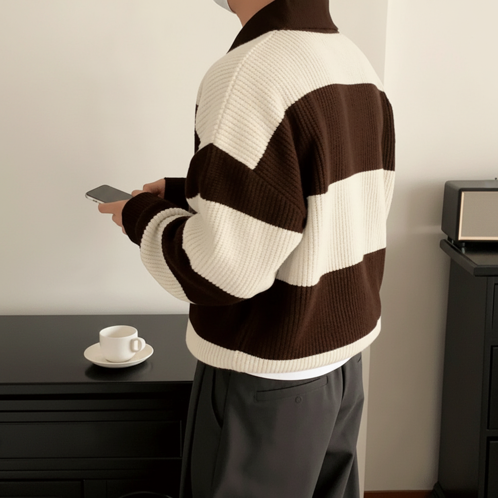 Plus Size American Street Style Striped Pullover Knit Sweater For Men