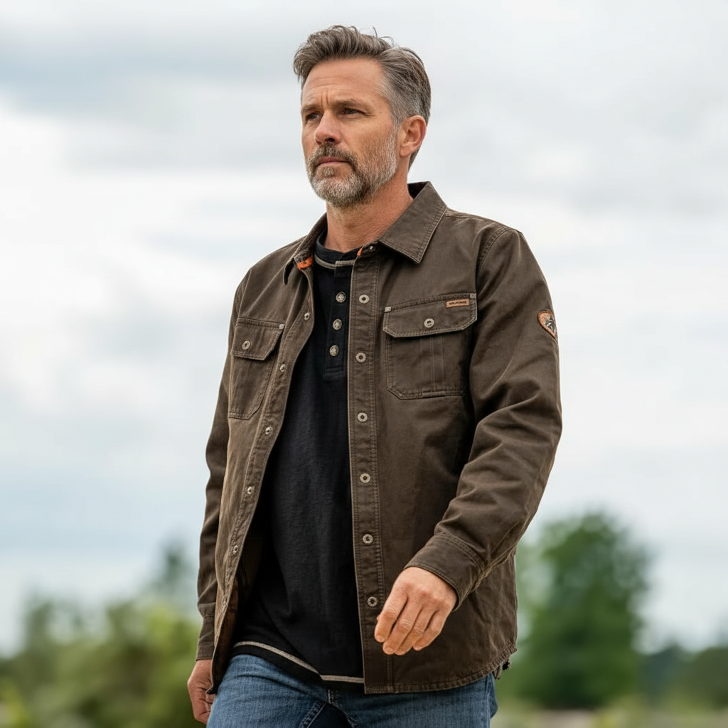 Mens Flannel Lined Shirt Jacket Waxed Cotton Water Resistant