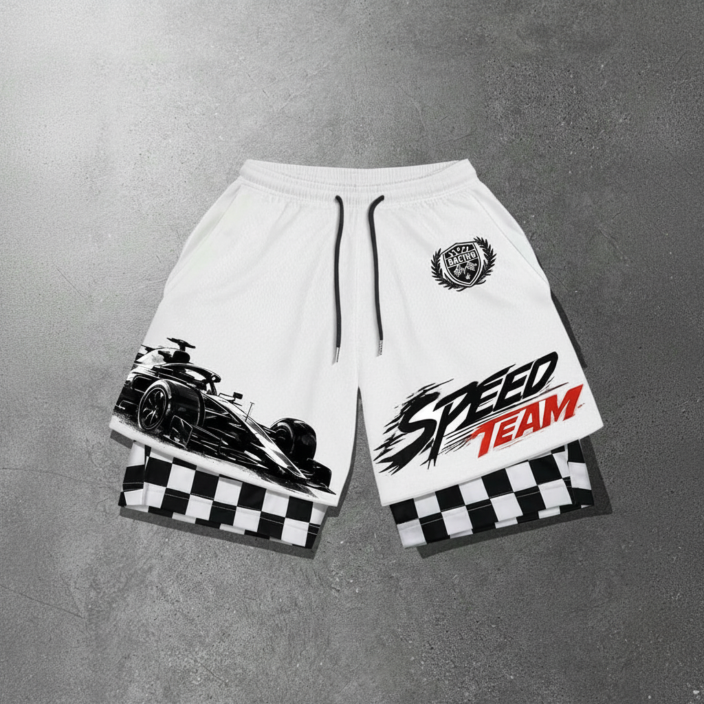 Anime Branch Print Drawstring Double Layer Casual Shorts