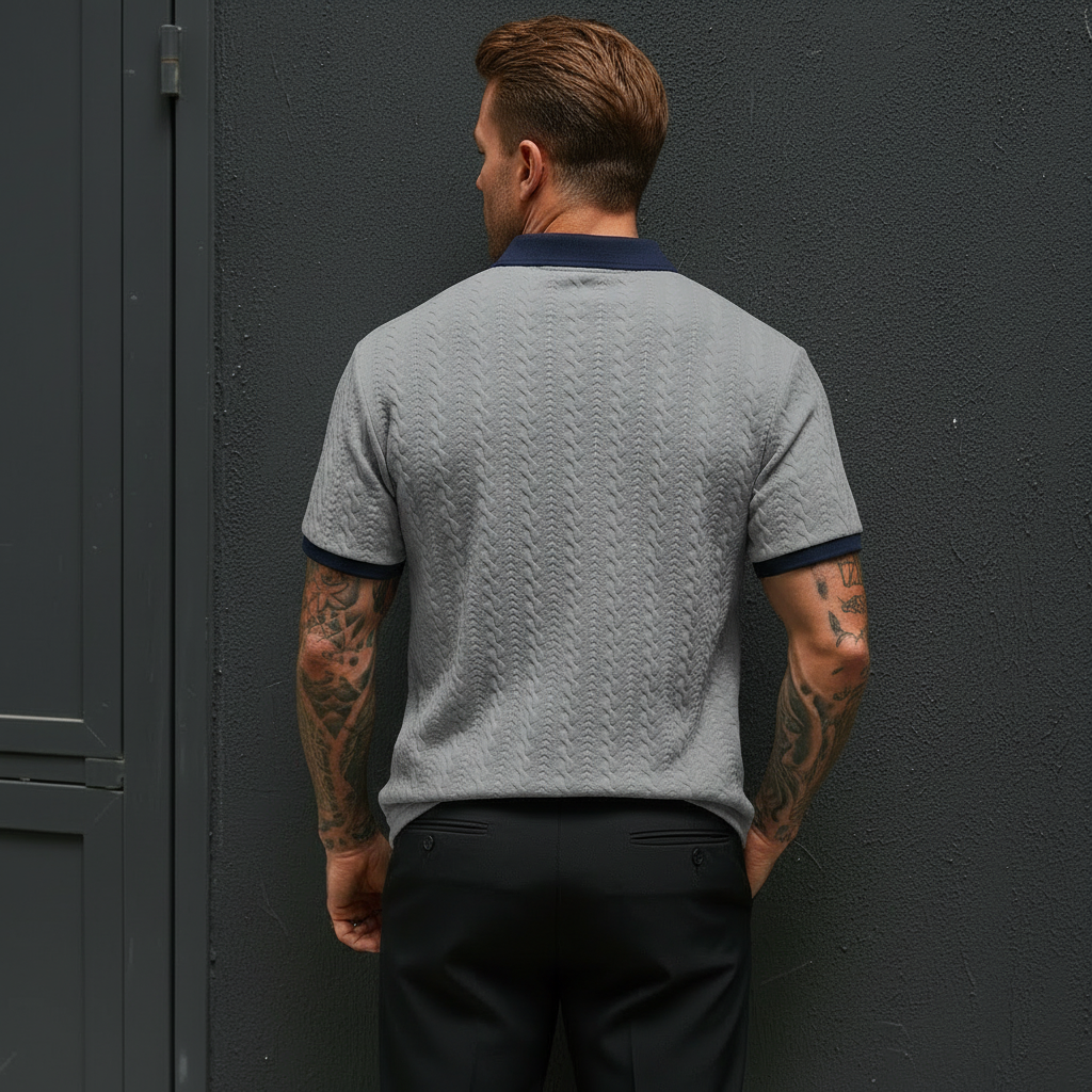 Contrast Color Short Sleeve Knitted Polo Shirt For Men