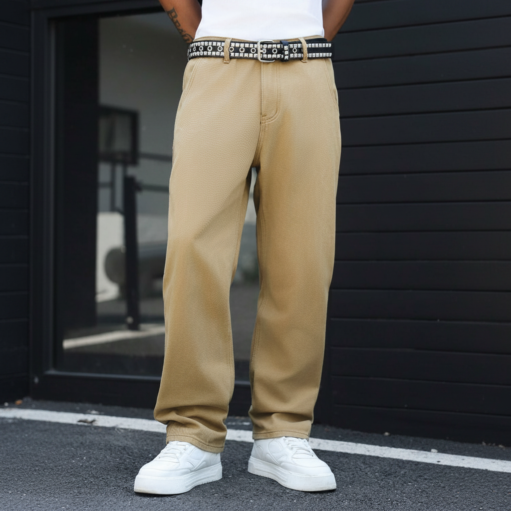 Loose Slant Pocket Washed Baggy Straight Jeans
