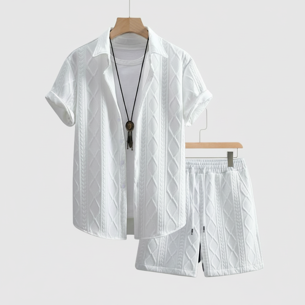 Vacation Themed Casual Style Short Sleeve Shirt And Shorts Set For Men