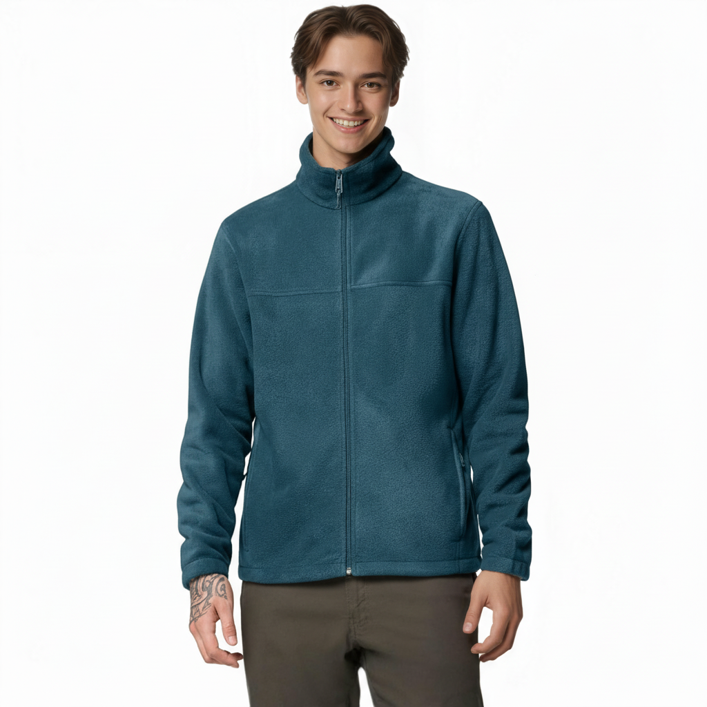 Full Zip Fleece Jacket With Zippered Pockets For Men