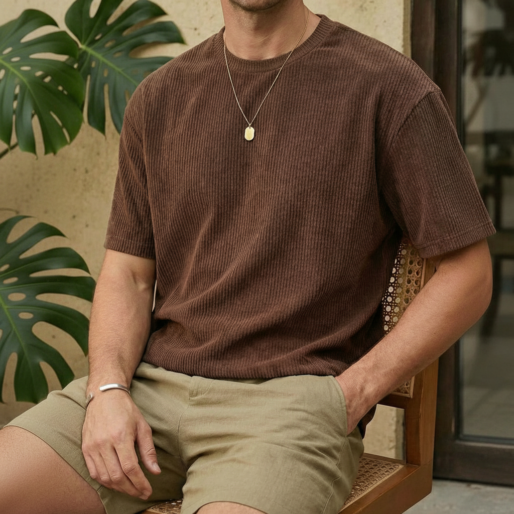 Loose Fit Round Short Sleeve Tee Shirt For Men