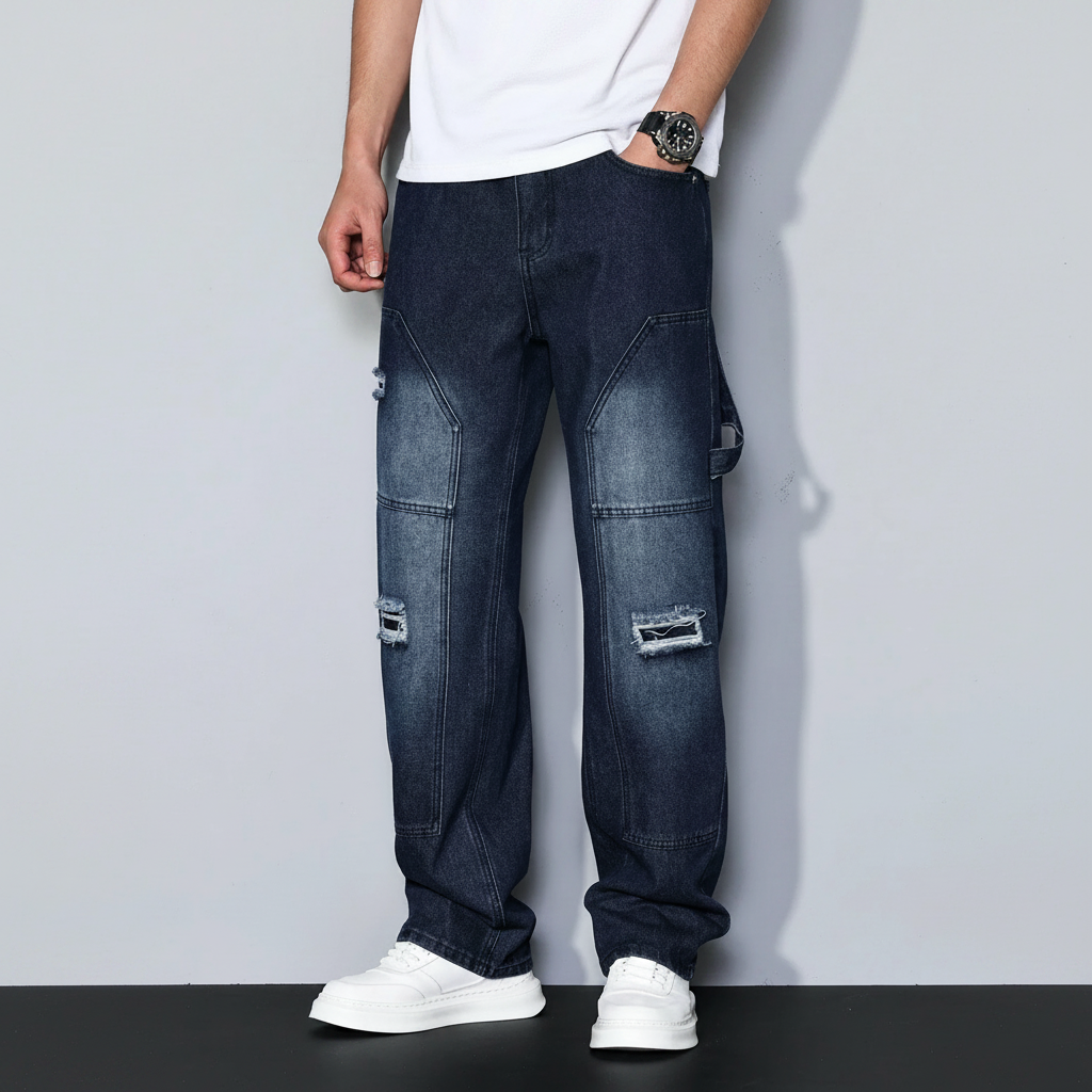 Simple Ripped Pocket Jeans Regular Fit Mid Rise For Men