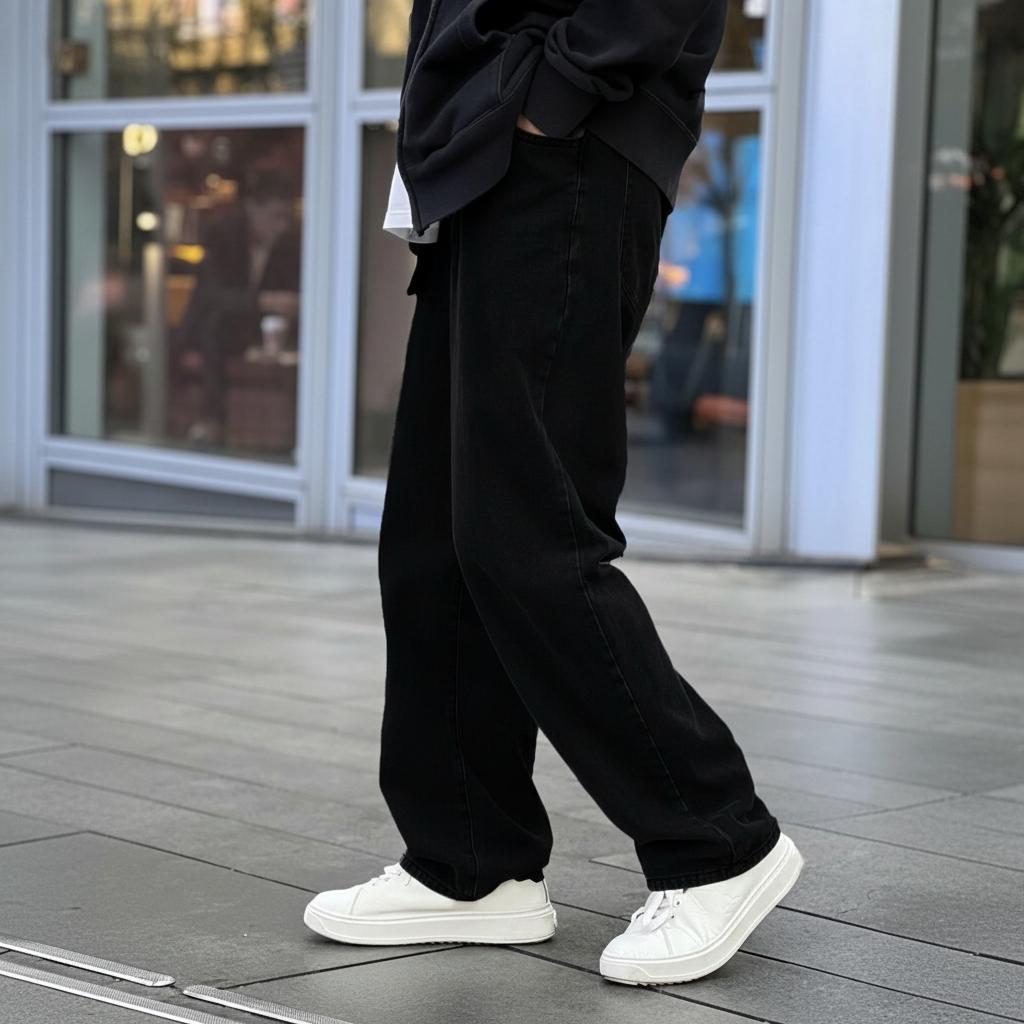 Loose Slant Pocket Washed Baggy Straight Jeans