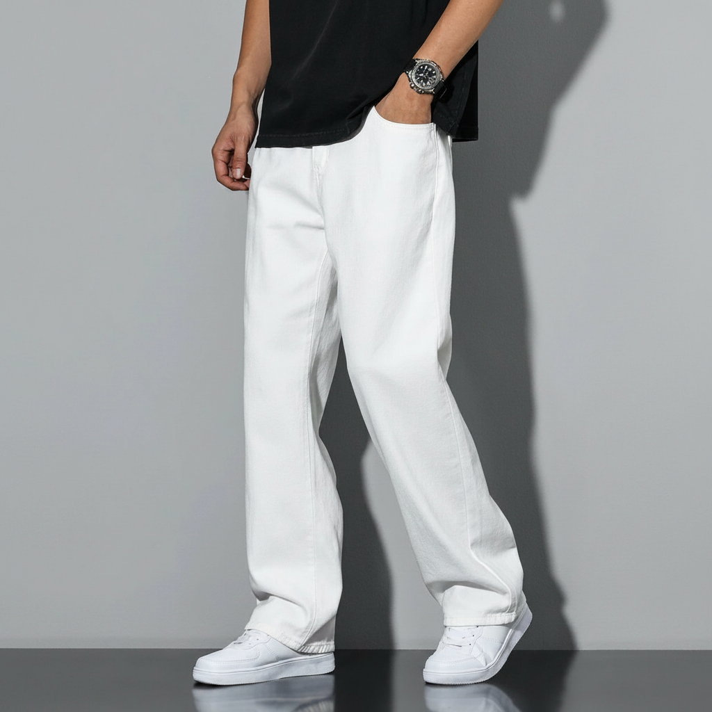 Loose Slant Pocket Washed Baggy Straight Jeans