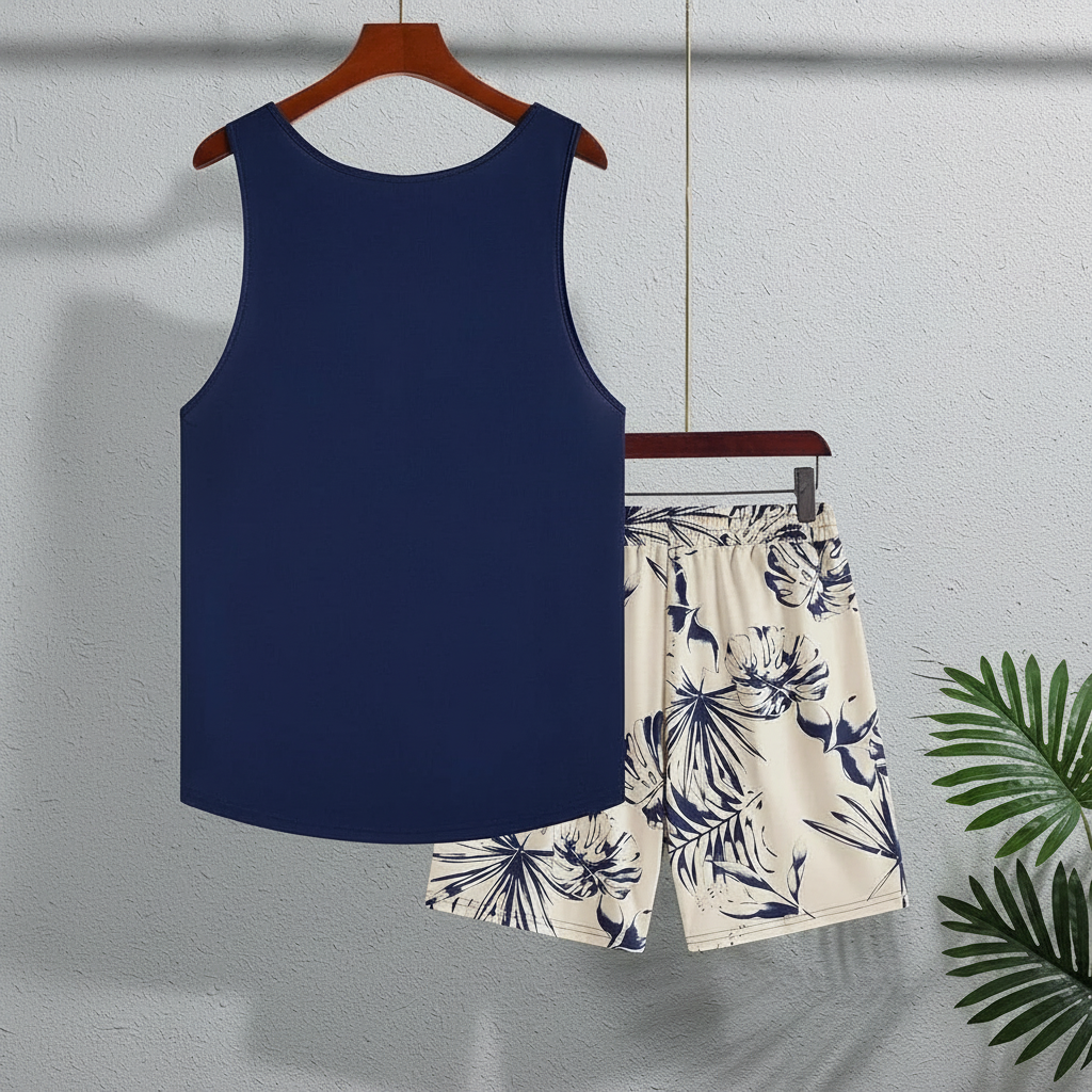 Tree Printed Tank Top And Shorts Set For Men
