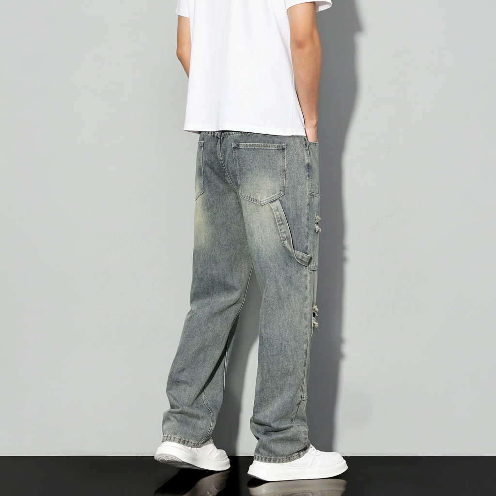 Simple Ripped Pocket Jeans Regular Fit Mid Rise For Men