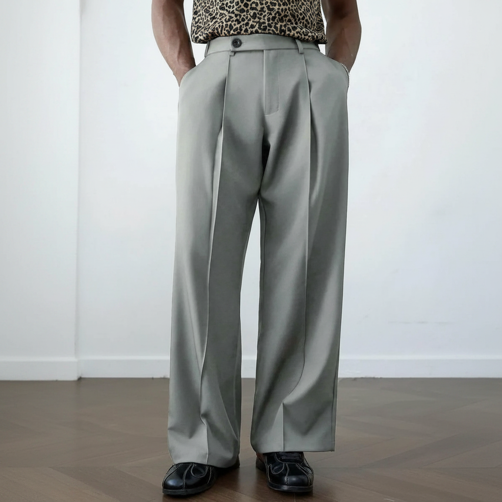 Wrinkle Resistant Wide Polyester Woven Trousers For Men