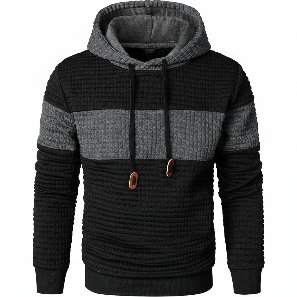 Men Sweatshirts Long Sleeve Pullover Patchwork Plaid Jacquard Hoodie Casual Drawstring Hoody Top