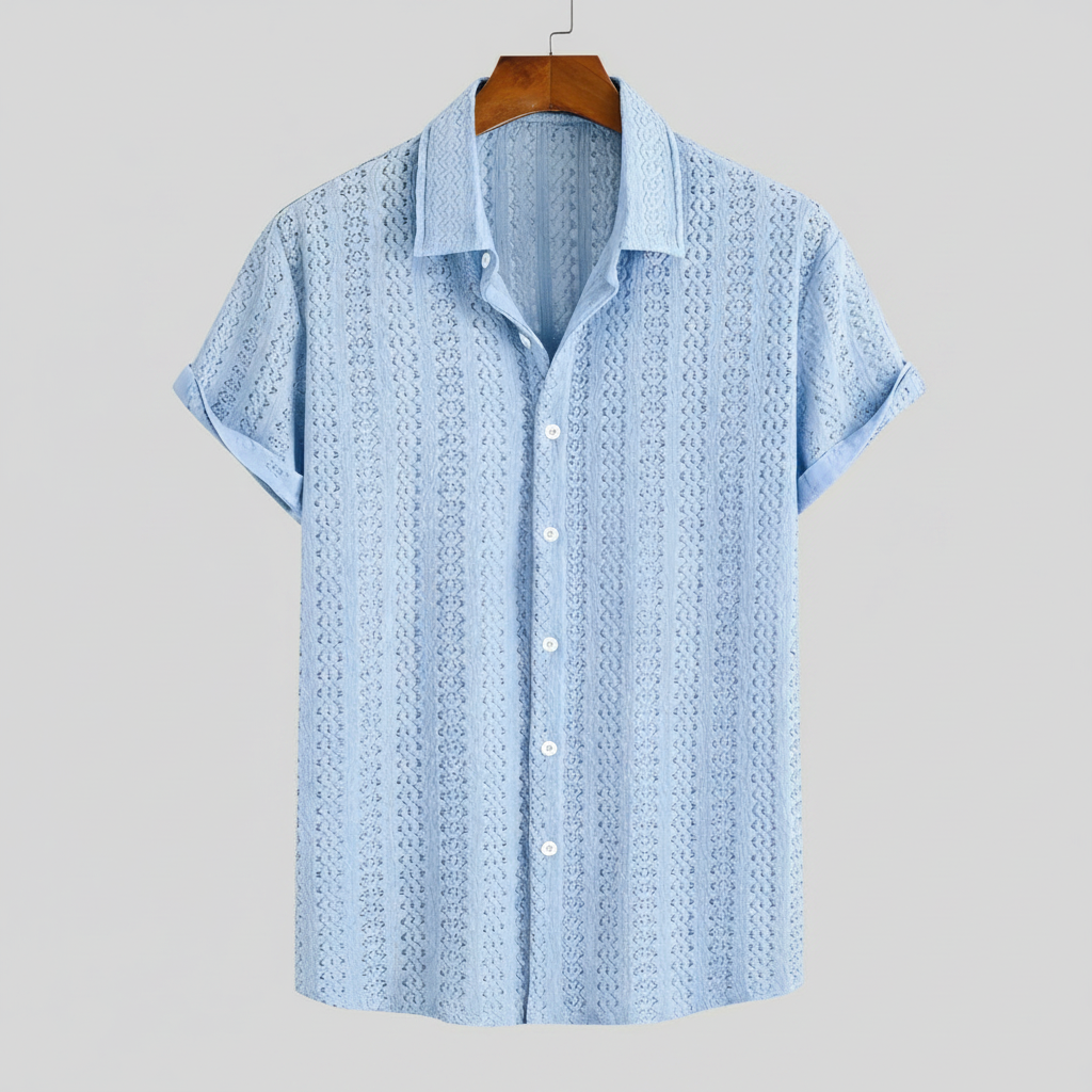 Knitted Knit Button Down Short Sleeve Shirt For Men