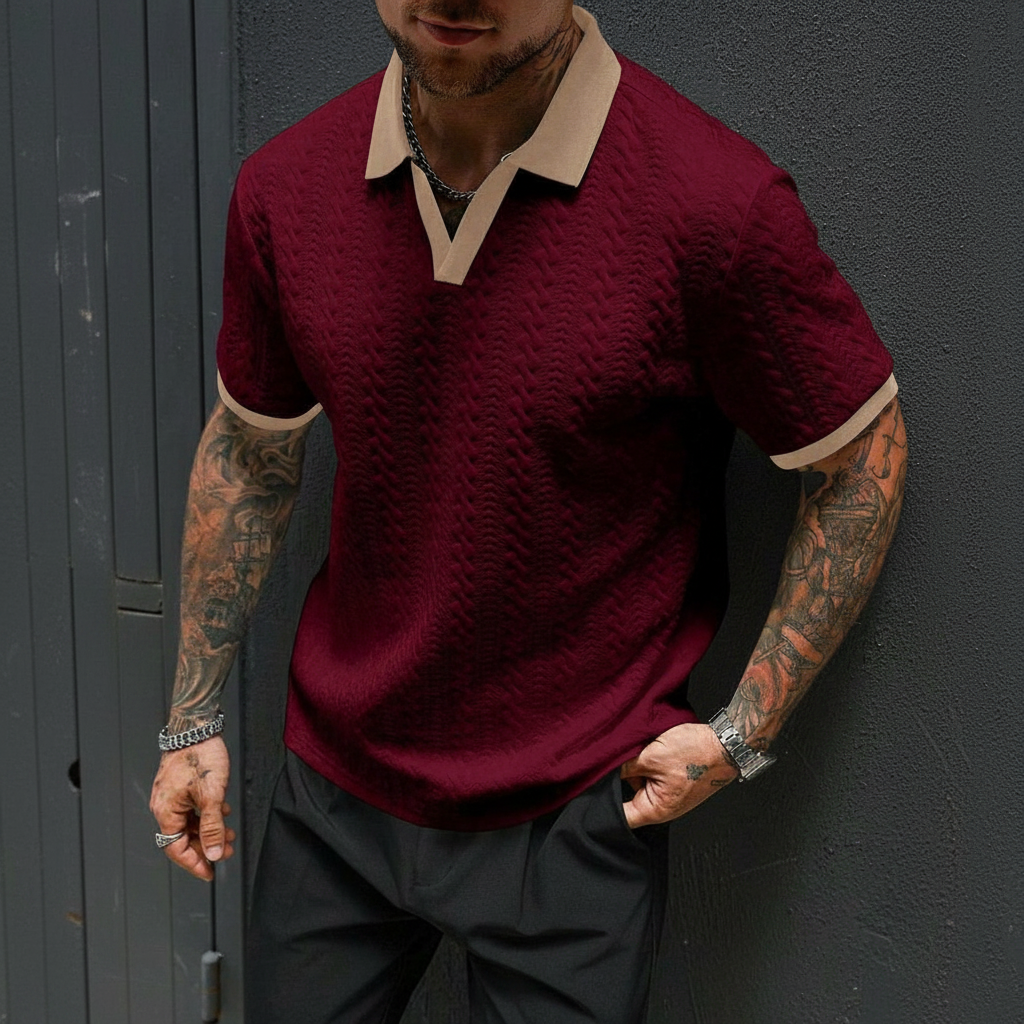 Contrast Color Short Sleeve Knitted Polo Shirt For Men