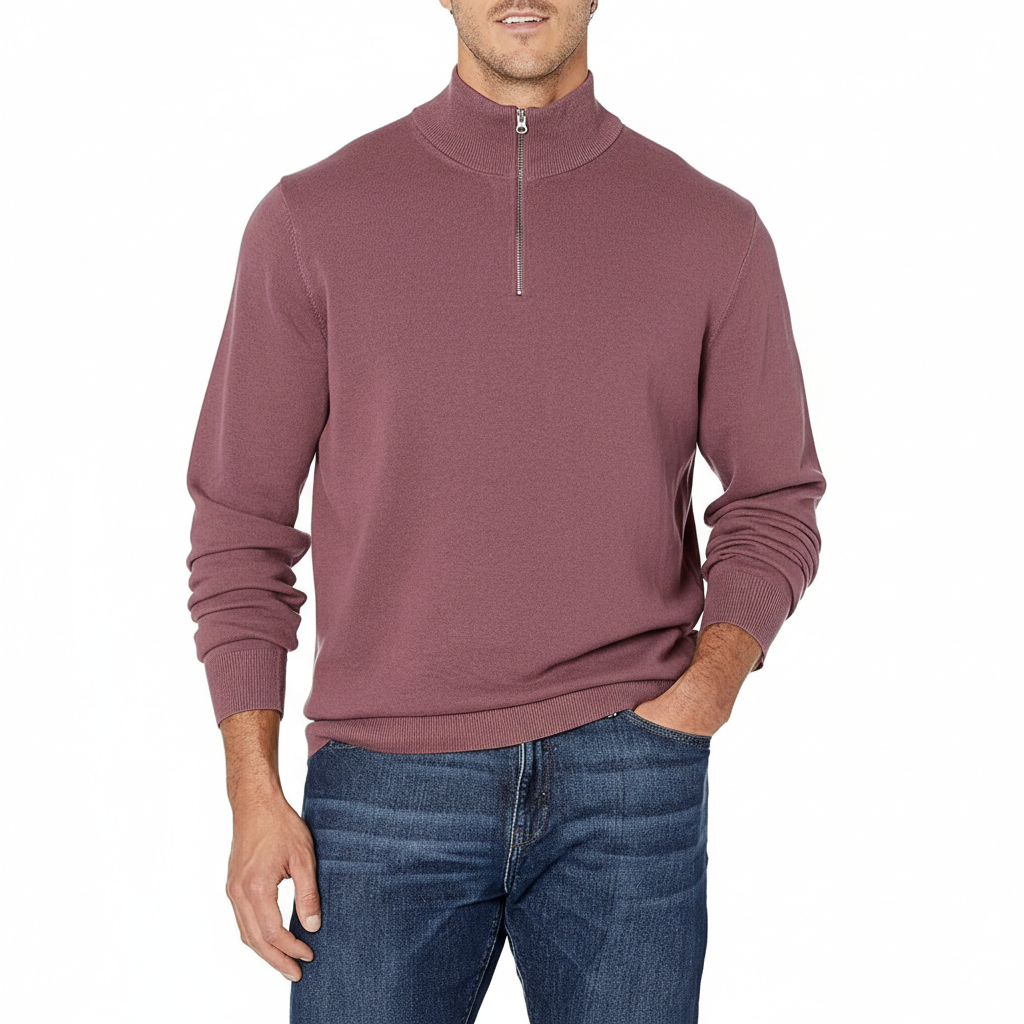 Quarter Zip Long Sleeve Knit Sweater