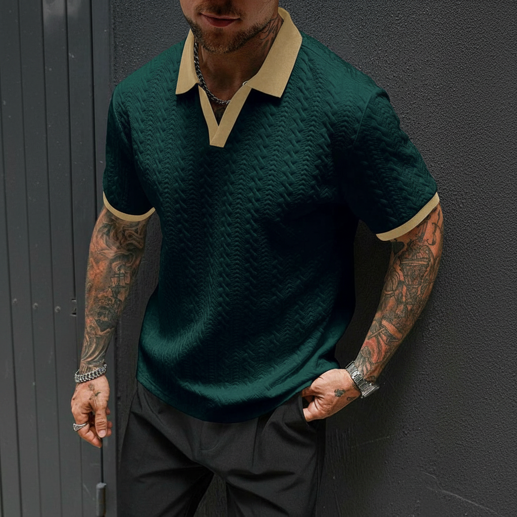 Contrast Color Short Sleeve Knitted Polo Shirt For Men