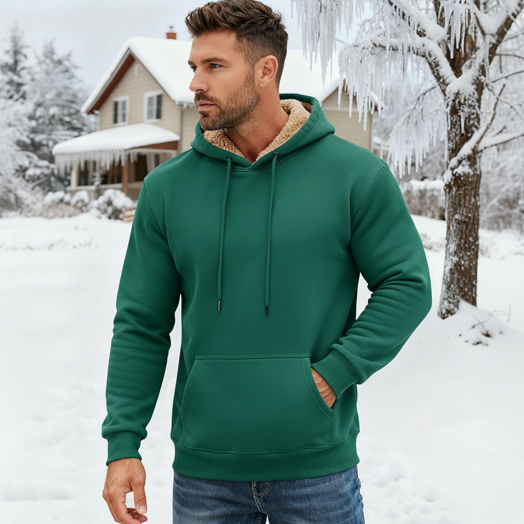 Heavy Sherpa Lined Pullover Hoodie For Men