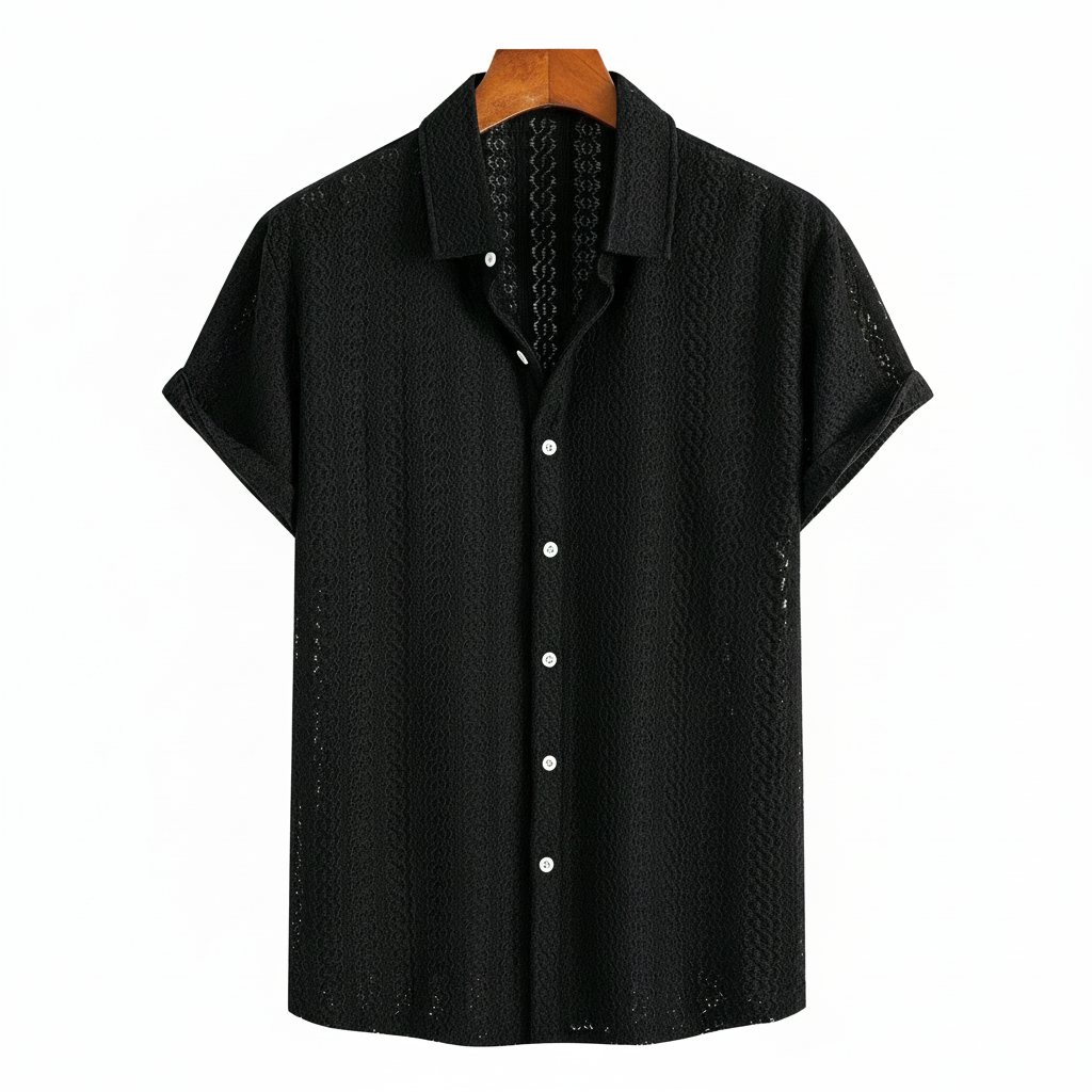 Knitted Knit Button Down Short Sleeve Shirt For Men