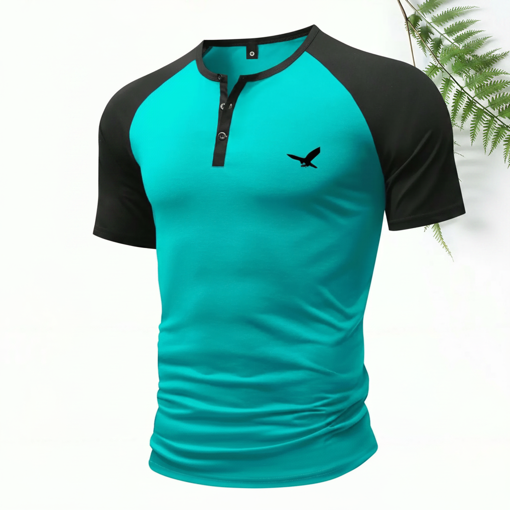 American Style Print Henley Short Sleeve T Shirt With Shorts For Men