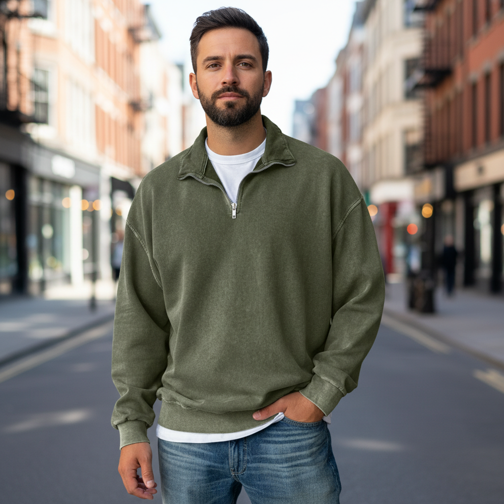 Stand Collar Half Zip Pullover For Men