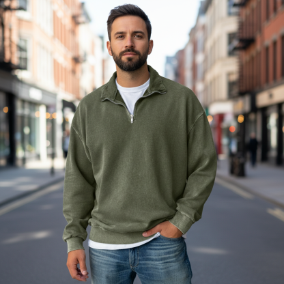 Stand Collar Half Zip Pullover For Men