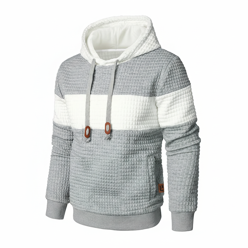 Men Sweatshirts Long Sleeve Pullover Patchwork Plaid Jacquard Hoodie Casual Drawstring Hoody Top