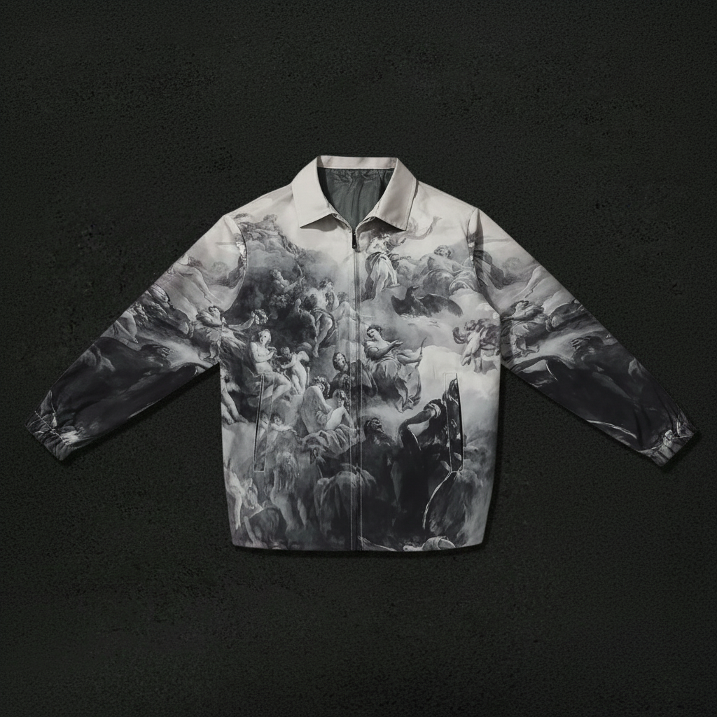 Figure Graphic Long Sleeve Zipper Collar Casual Rave Jacket For Men