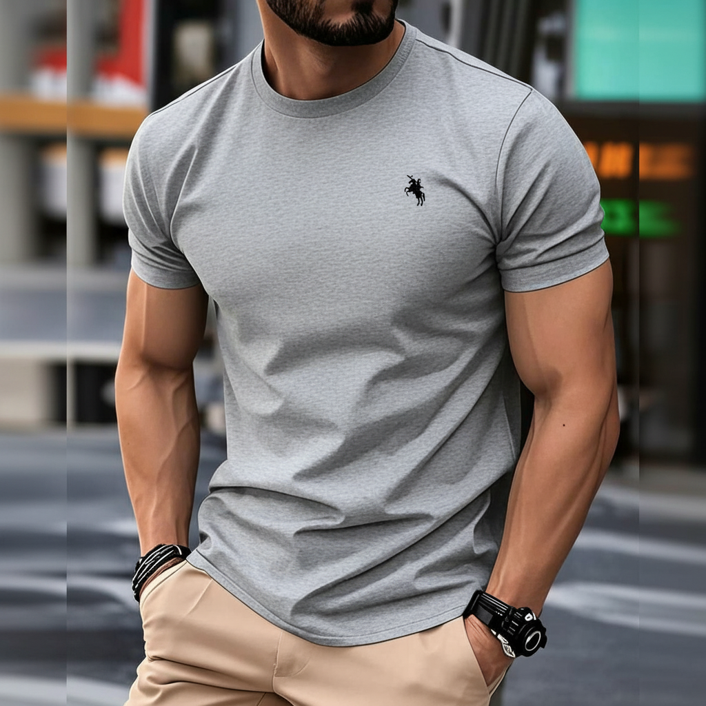 Simple Printed Crew Short Sleeve Cotton Blend T Shirt For Men