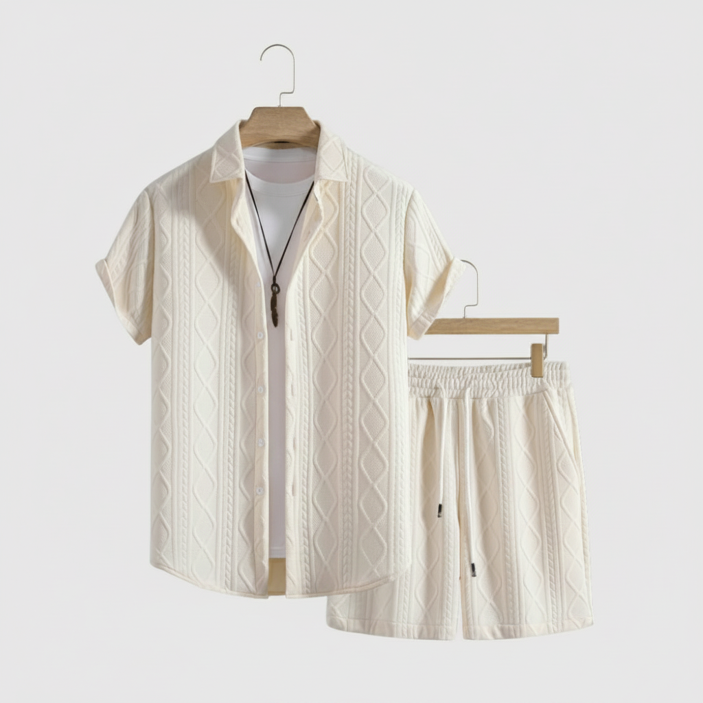 Vacation Themed Casual Style Short Sleeve Shirt And Shorts Set For Men