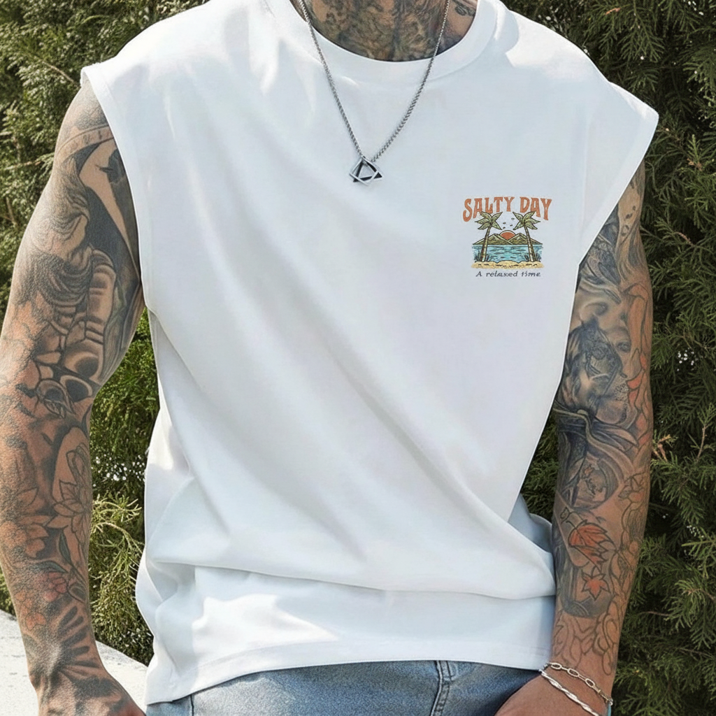 Coastal Summer Vacation Tree Print Tank Top For Men