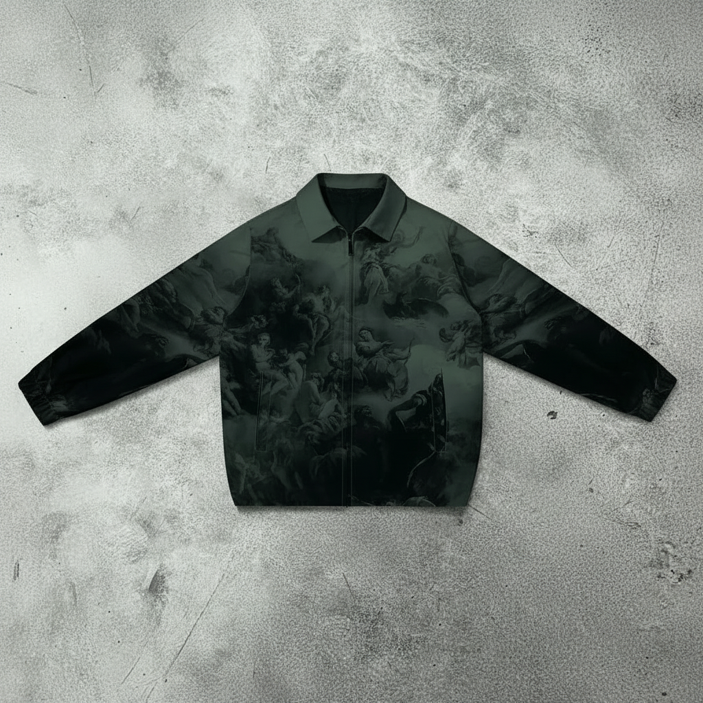 Figure Graphic Long Sleeve Zipper Collar Casual Rave Jacket For Men