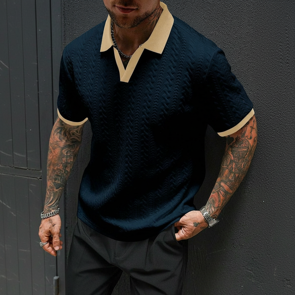 Contrast Color Short Sleeve Knitted Polo Shirt For Men