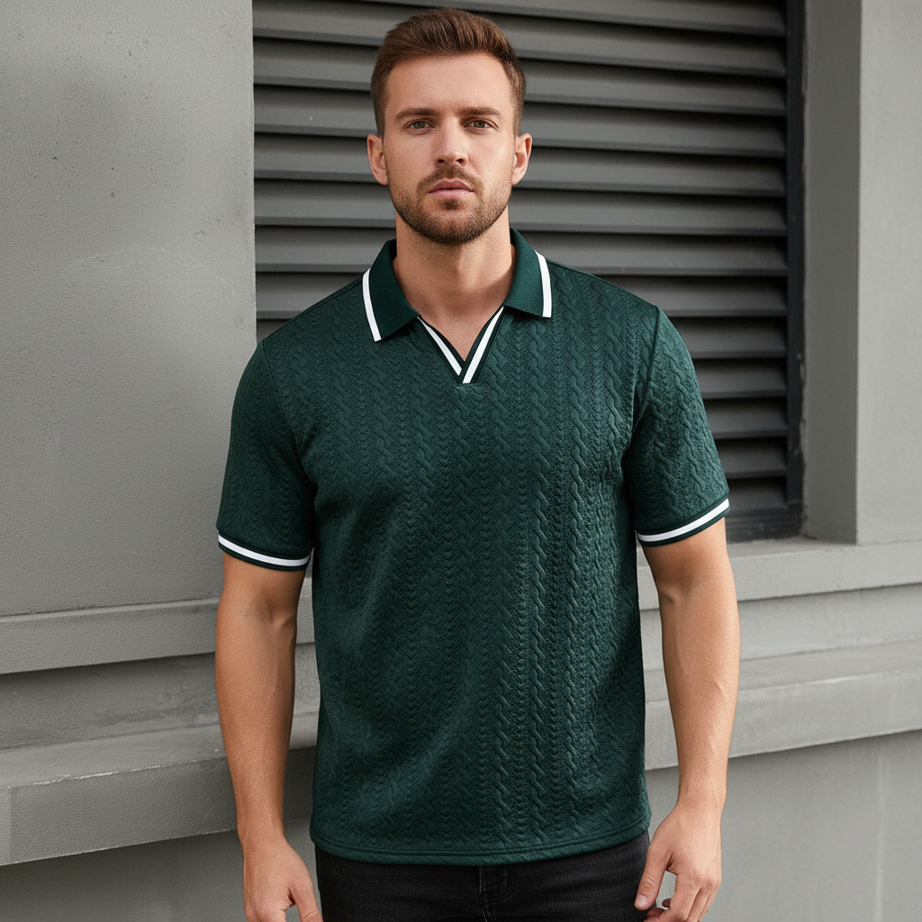 Contrast Color Short Sleeve Commuter Polo Shirt For Men