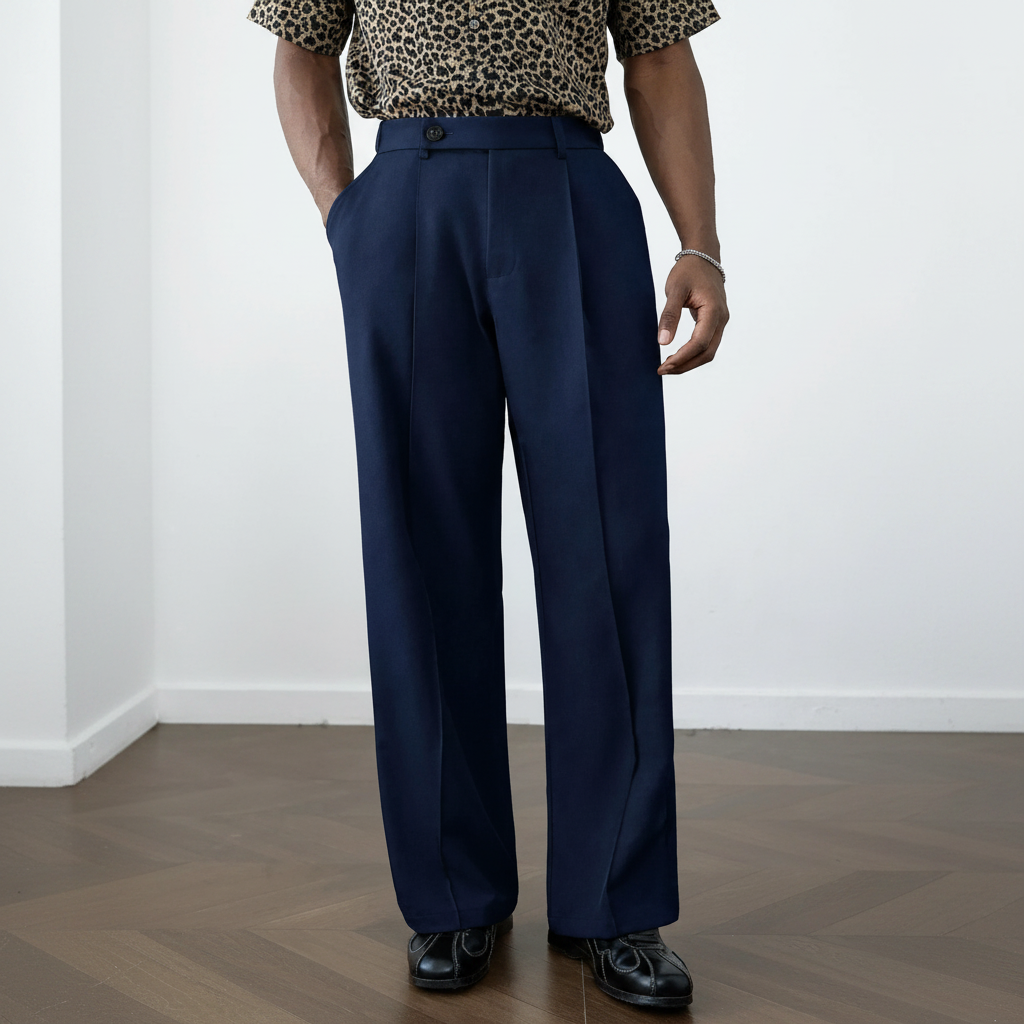 Wrinkle Resistant Wide Polyester Woven Trousers For Men