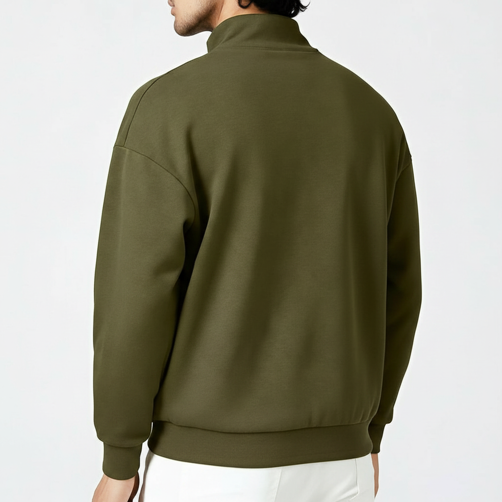 Stand Collar Zipper Half Placket Long Sleeve Sweatshirt For Men