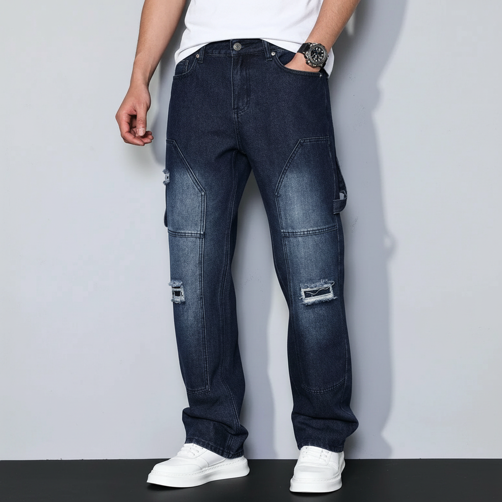 Simple Ripped Pocket Jeans Regular Fit Mid Rise For Men