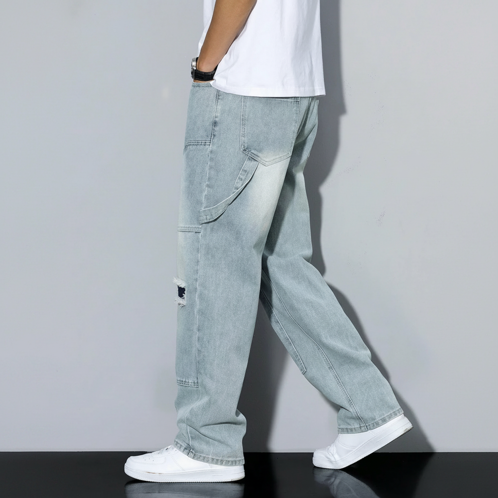 Simple Ripped Pocket Jeans Regular Fit Mid Rise For Men