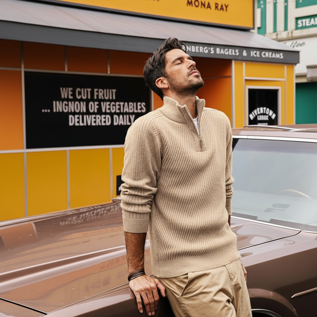 Mens Quarter Zip Pullover Sweaters Casual Slim Fit Knit Texture Sweater