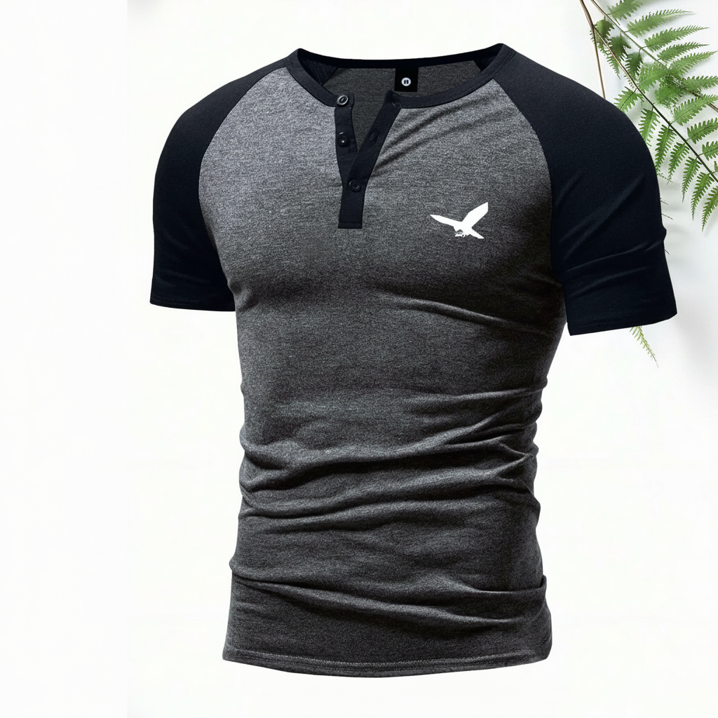 American Style Print Henley Short Sleeve T Shirt With Shorts For Men