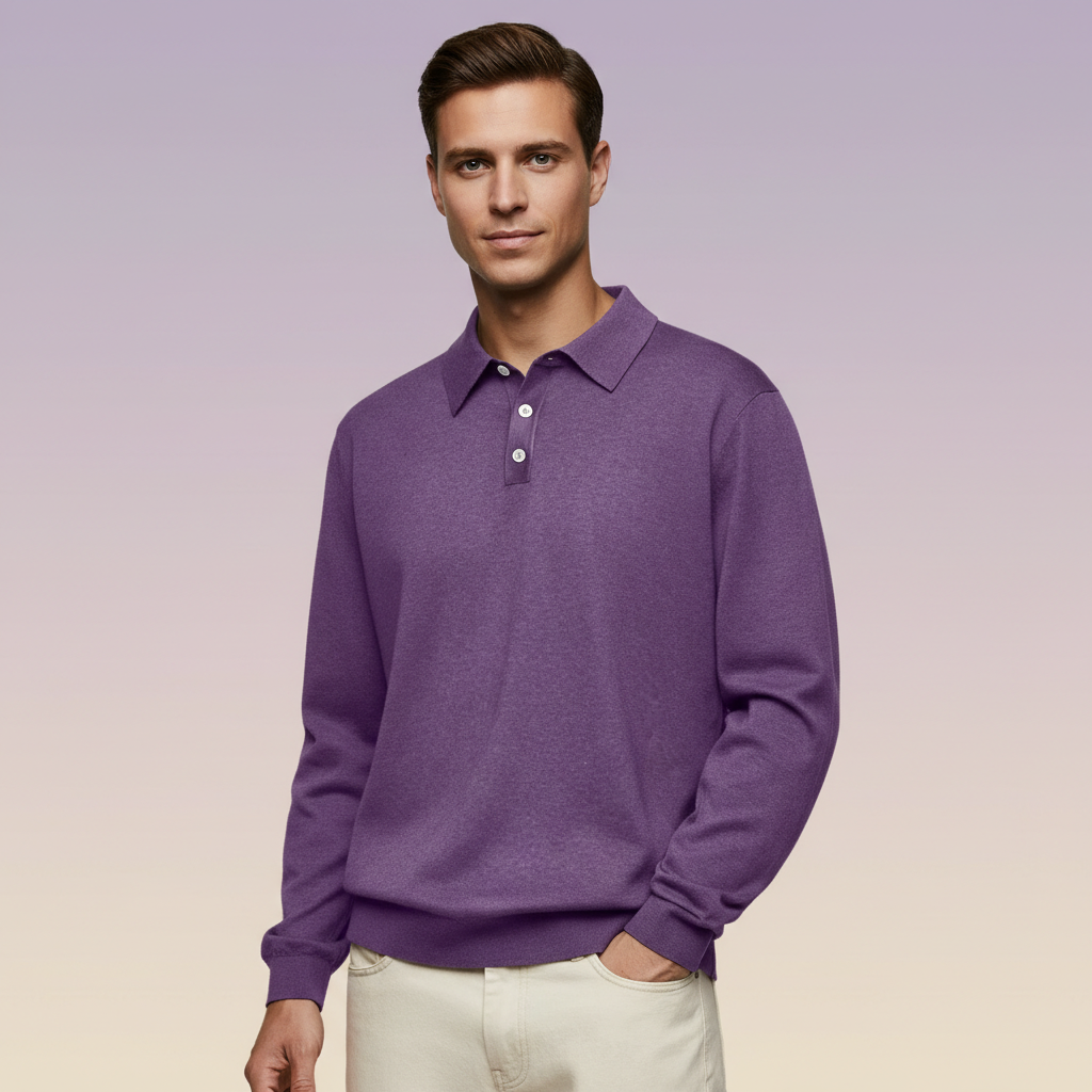 Cashmere Blend Lapel Polo Shirt For Men