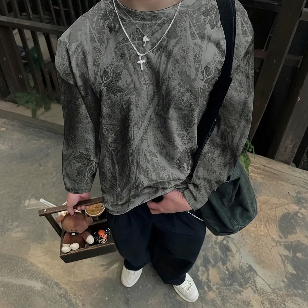 Minimalist Printed Crew Style Long Sleeve T Shirt For Men