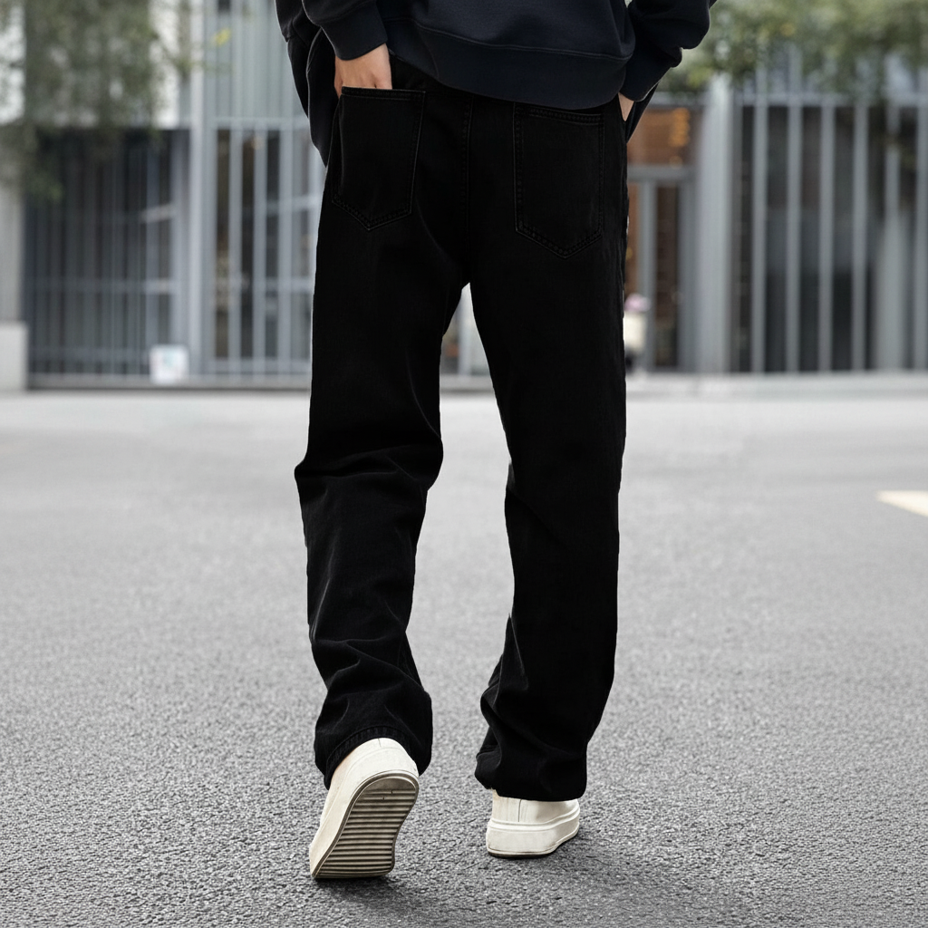 Loose Slant Pocket Washed Baggy Straight Jeans
