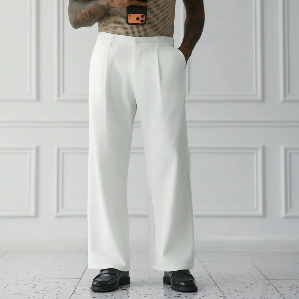 Wrinkle Resistant Wide Polyester Woven Trousers For Men