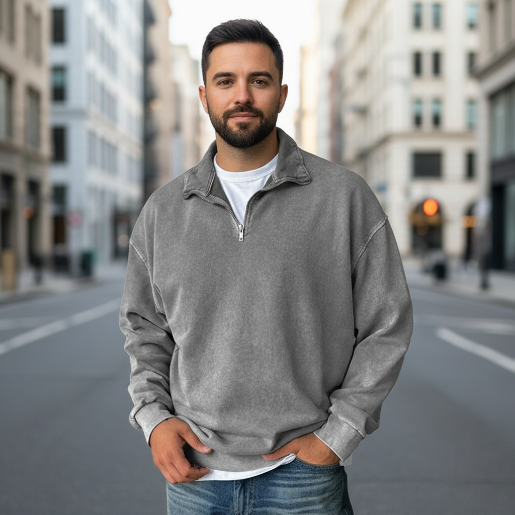 Stand Collar Half Zip Pullover For Men