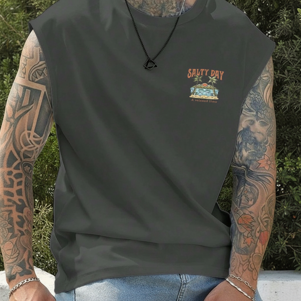 Coastal Summer Vacation Tree Print Tank Top For Men
