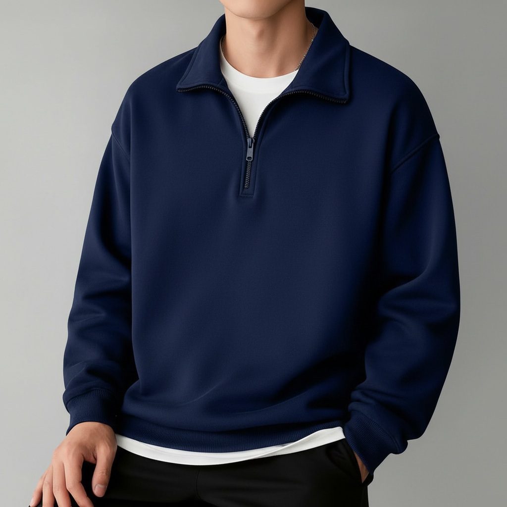 Stand Collar Zipper Half Placket Long Sleeve Sweatshirt For Men